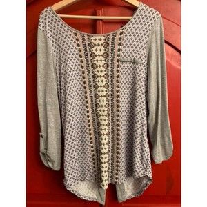 Maurices Patterned Front Button Up Back Blouse Shirt Dressy or Casual EUC M